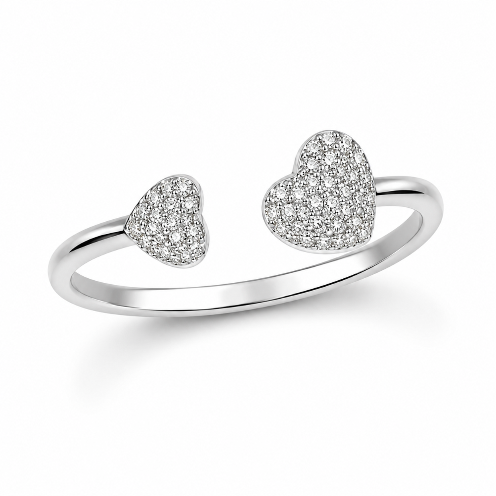 Anel Ajustável Banhado a Prata com Corações