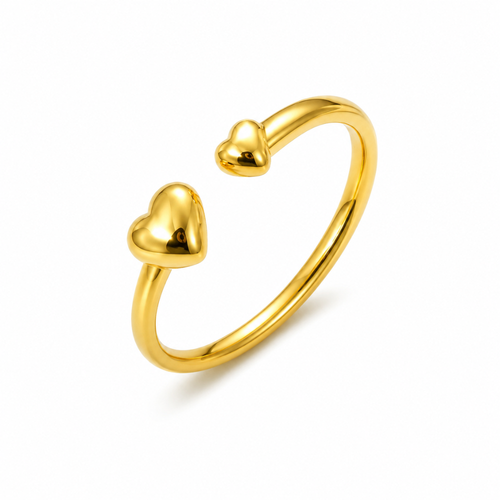 Anel Ajustável com Corações Banhado a Ouro 18K