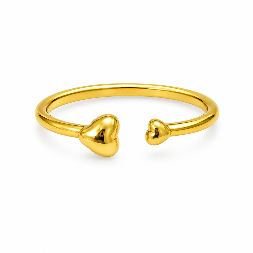 Anel Ajustável com Corações Banhado a Ouro 18K