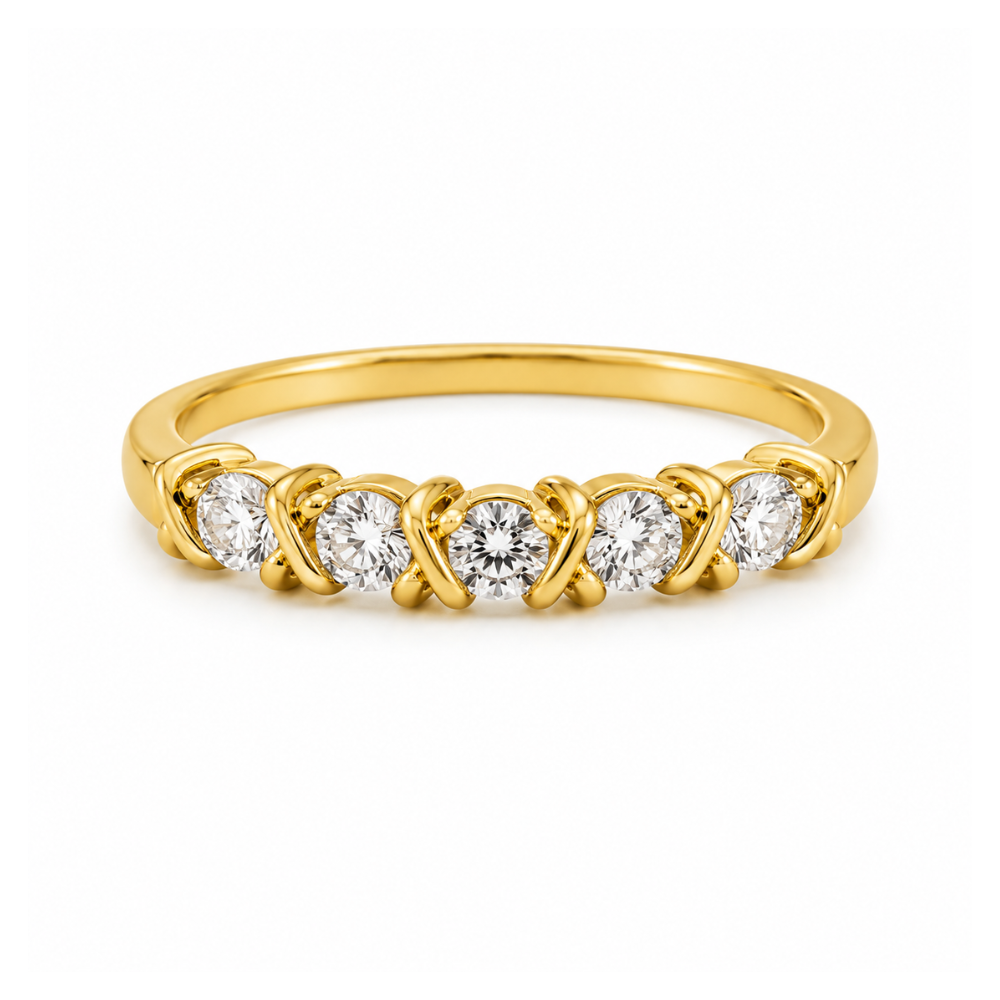 Anel Aparador com Zircônias Banhado a Ouro 18K