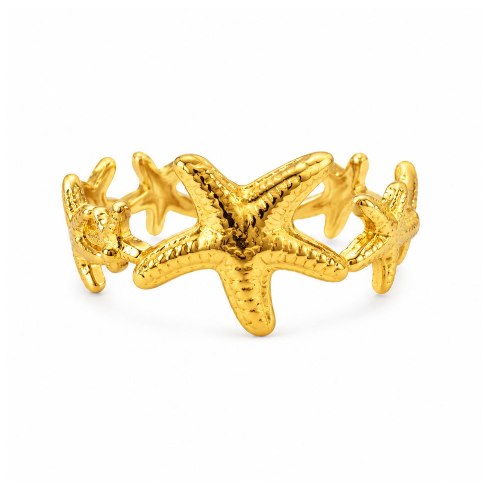 Anel Estrelas-do-Mar em Aço Inox Dourado