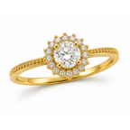 Anel Solitário Halo com Zircônias Banhado a Ouro 18K