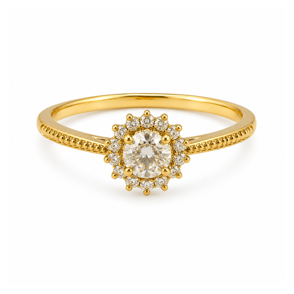 Anel Solitário Halo com Zircônias Banhado a Ouro 18K