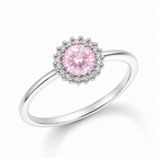 Anel Solitário com Zircônia Rosa Banhado a Prata