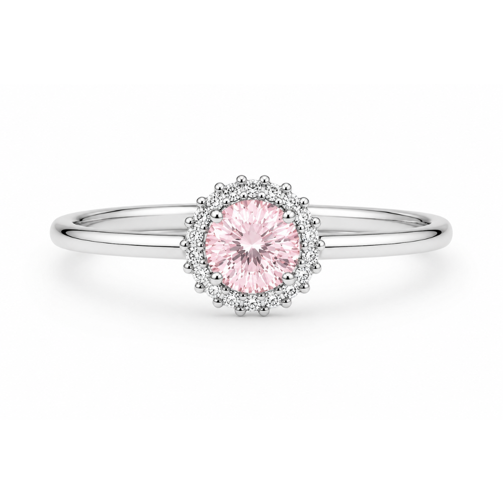 Anel Solitário com Zircônia Rosa Banhado a Prata