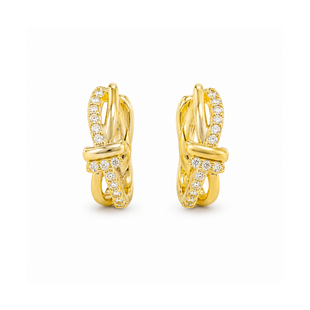 Brinco Argola Entrelaçada Cravejada Banhado a Ouro