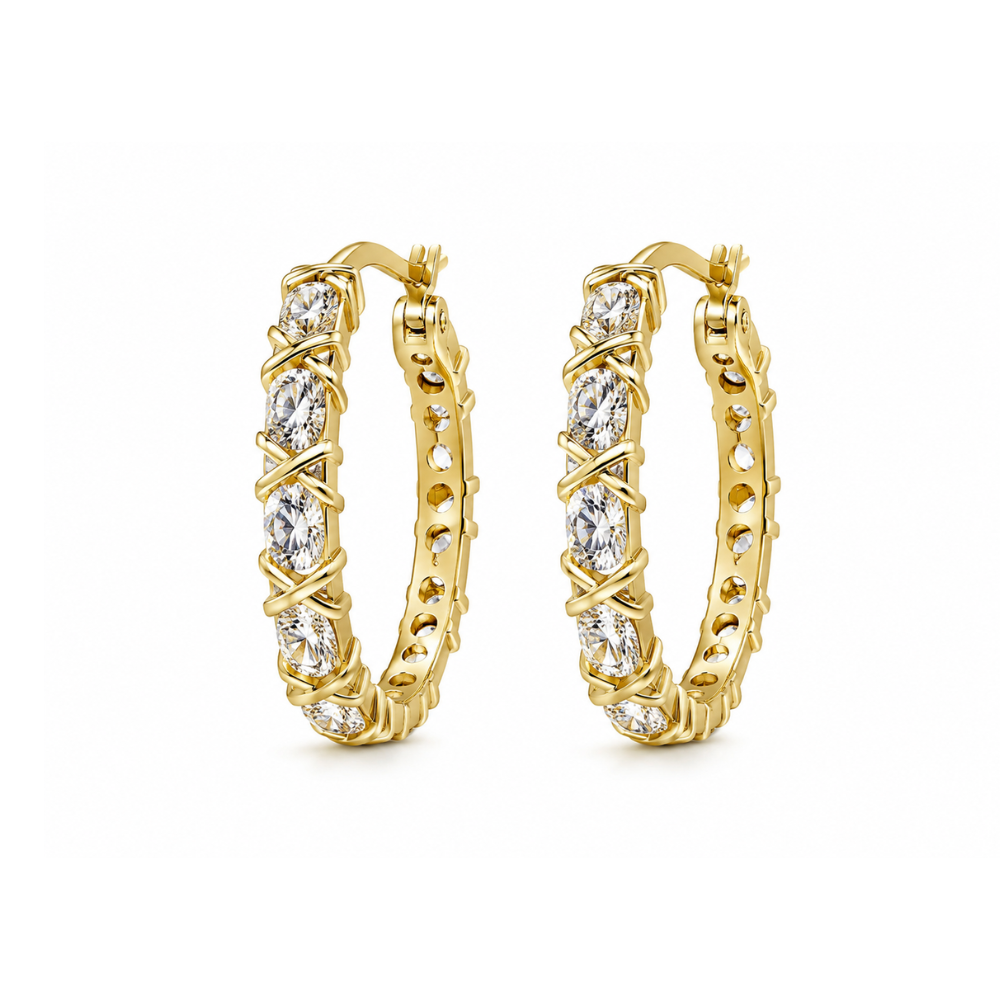 Brinco Argola com Zircônias Redondas Banhado a Ouro
