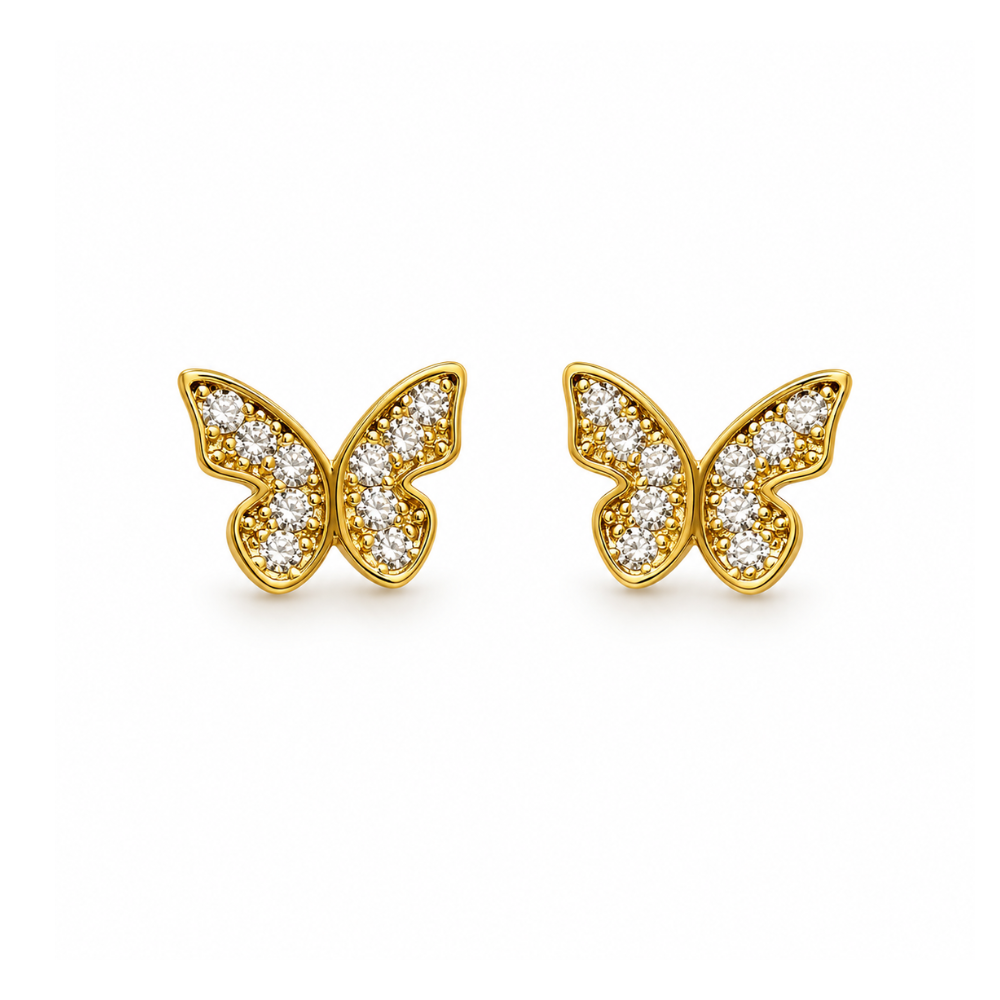 Brinco Borboleta com Zircônias Banhado a Ouro