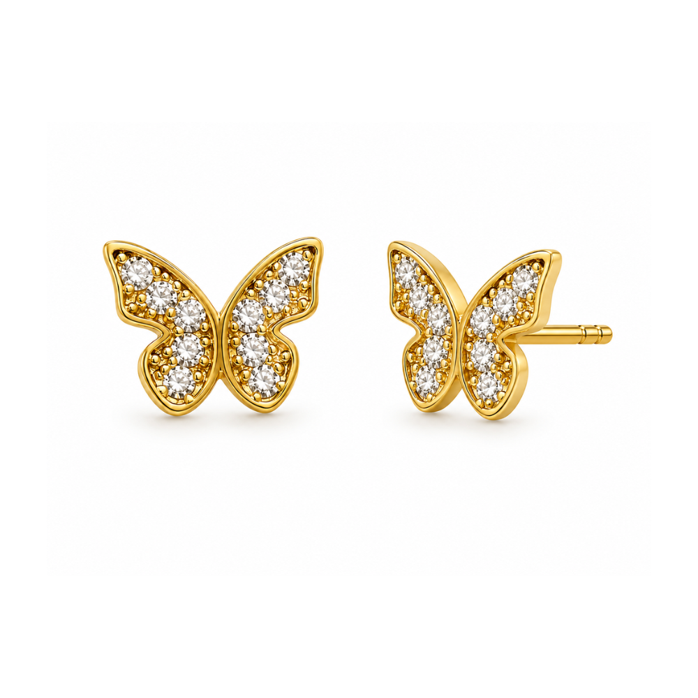 Brinco Borboleta com Zircônias Banhado a Ouro