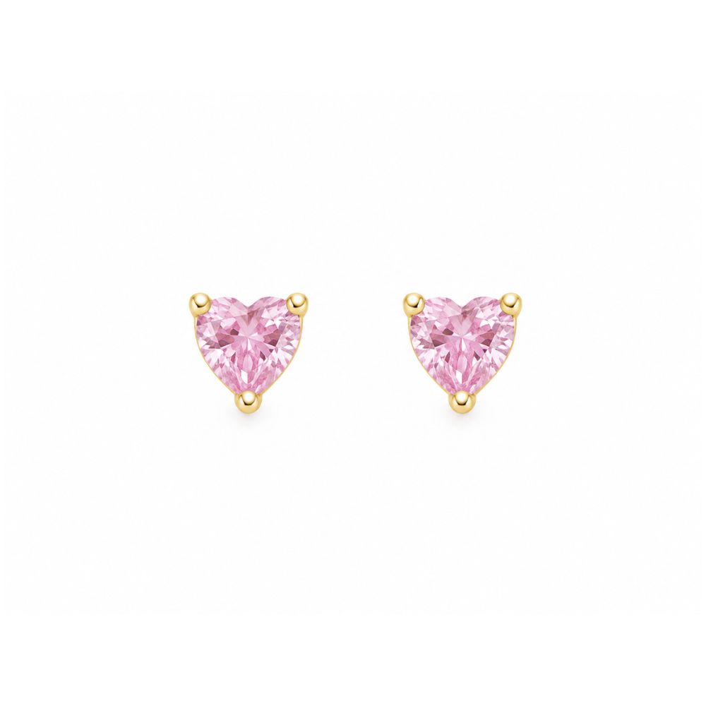 Brinco Coração Rosa com Zircônia Banhado a Ouro