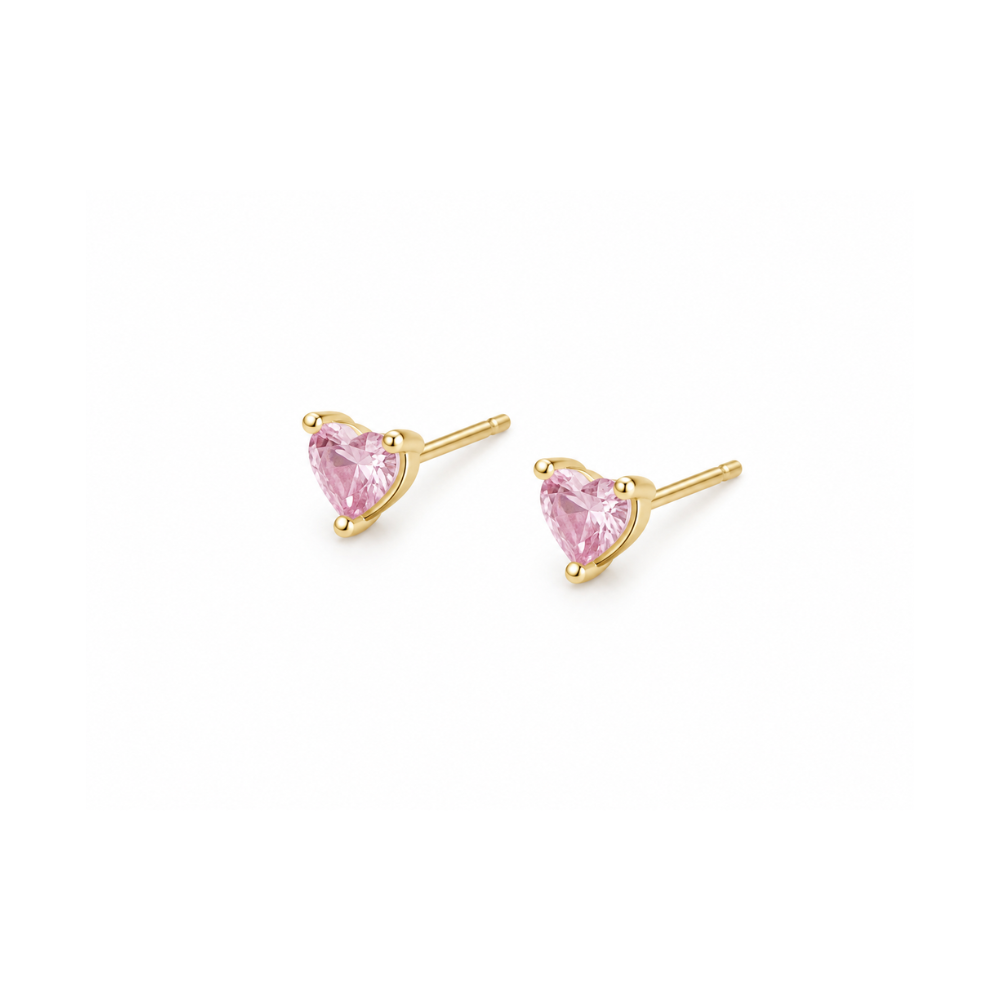 Brinco Coração Rosa com Zircônia Banhado a Ouro