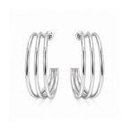 Brinco Ear Cuff Triplo Liso Banhado a Prata