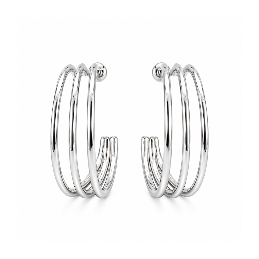 Brinco Ear Cuff Triplo Liso Banhado a Prata