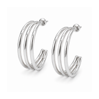Brinco Ear Cuff Triplo Liso Banhado a Prata