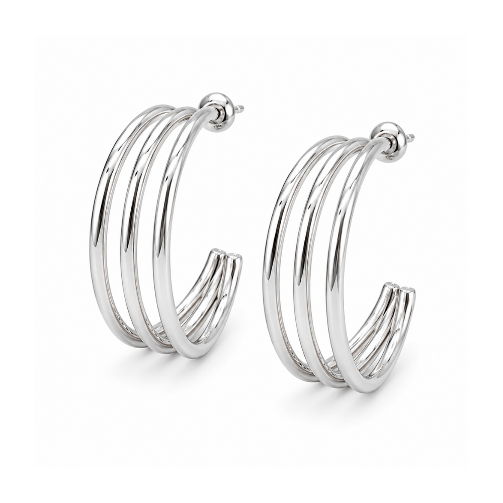 Brinco Ear Cuff Triplo Liso Banhado a Prata