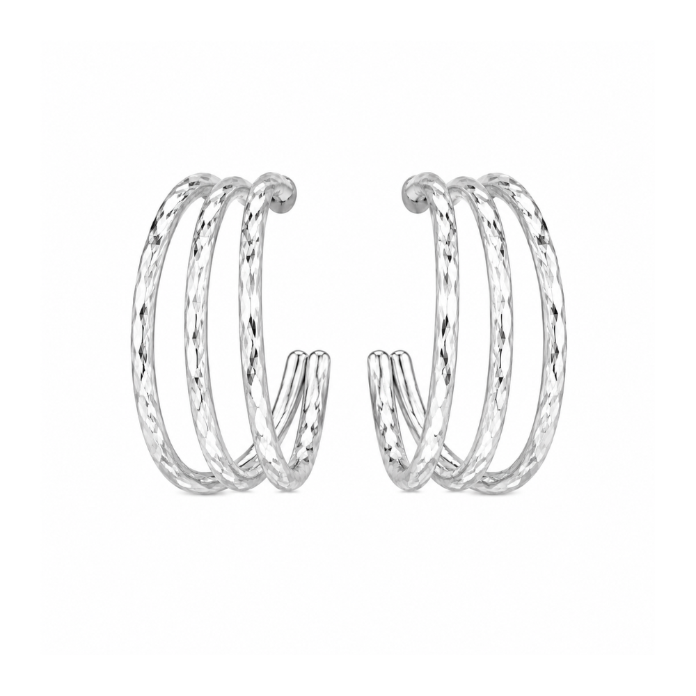 Brinco Ear Cuff Triplo Texturizado Banhado a Prata
