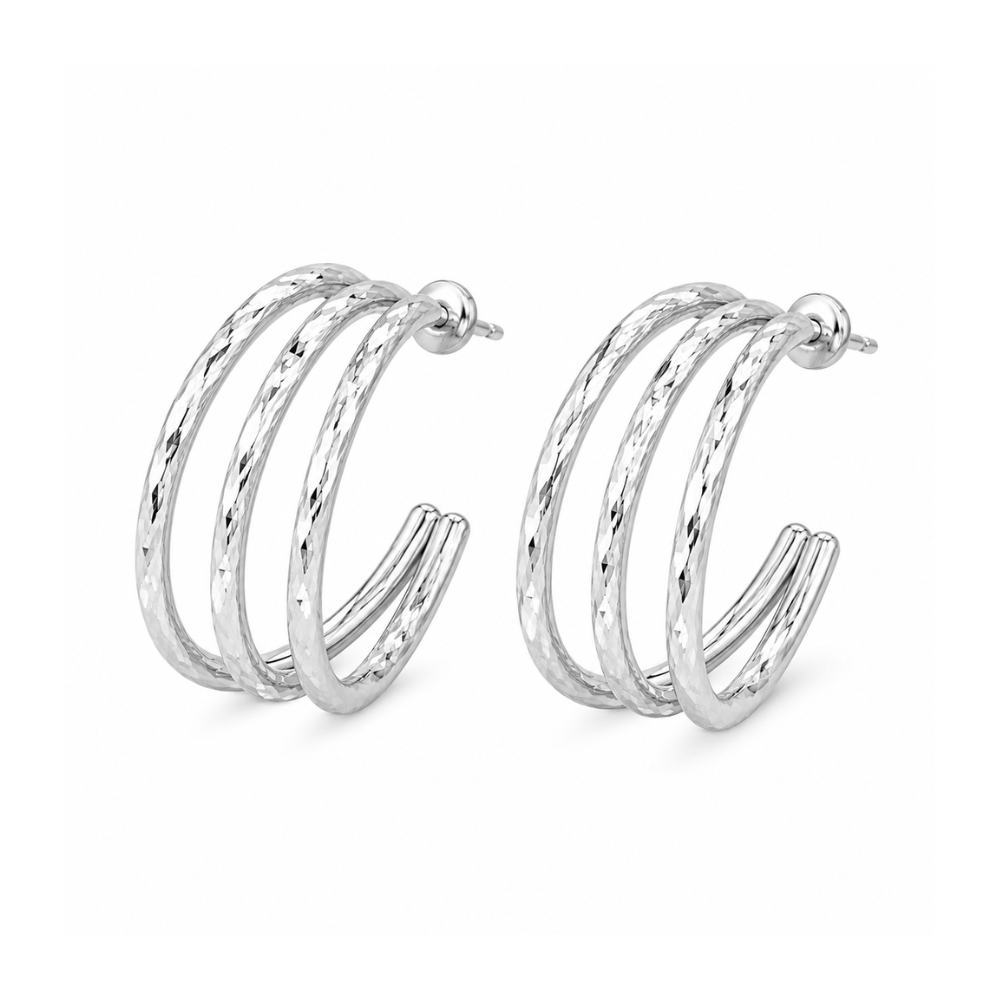 Brinco Ear Cuff Triplo Texturizado Banhado a Prata