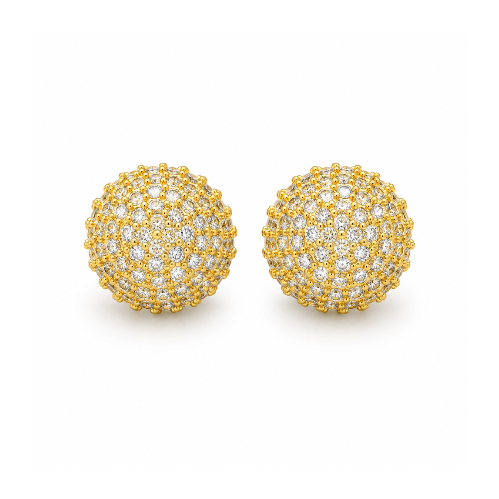 Brinco Esfera Cravejada com Zircônias Banhado a Ouro