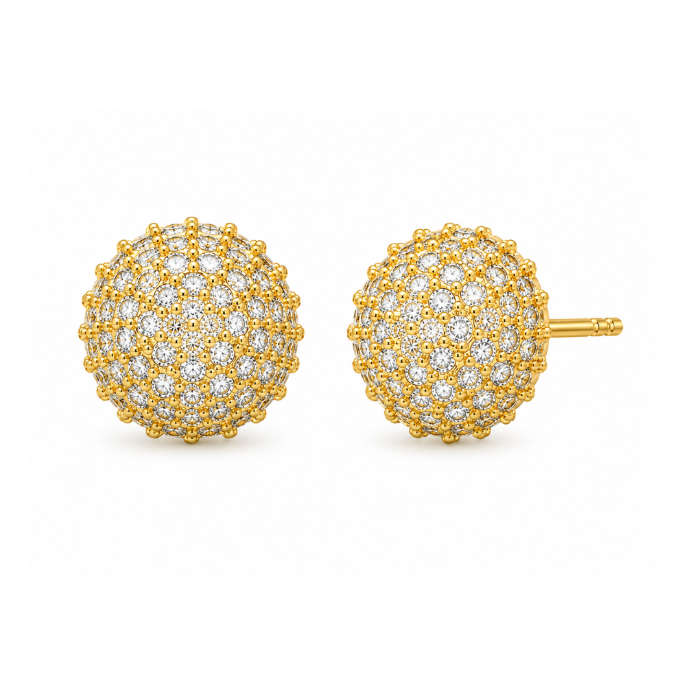 Brinco Esfera Cravejada com Zircônias Banhado a Ouro