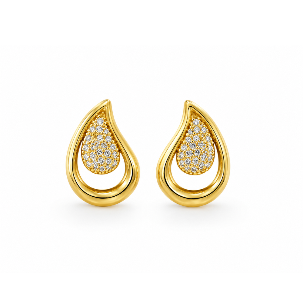 Brinco Gota Vazada com Zircônias Banhado a Ouro 18K