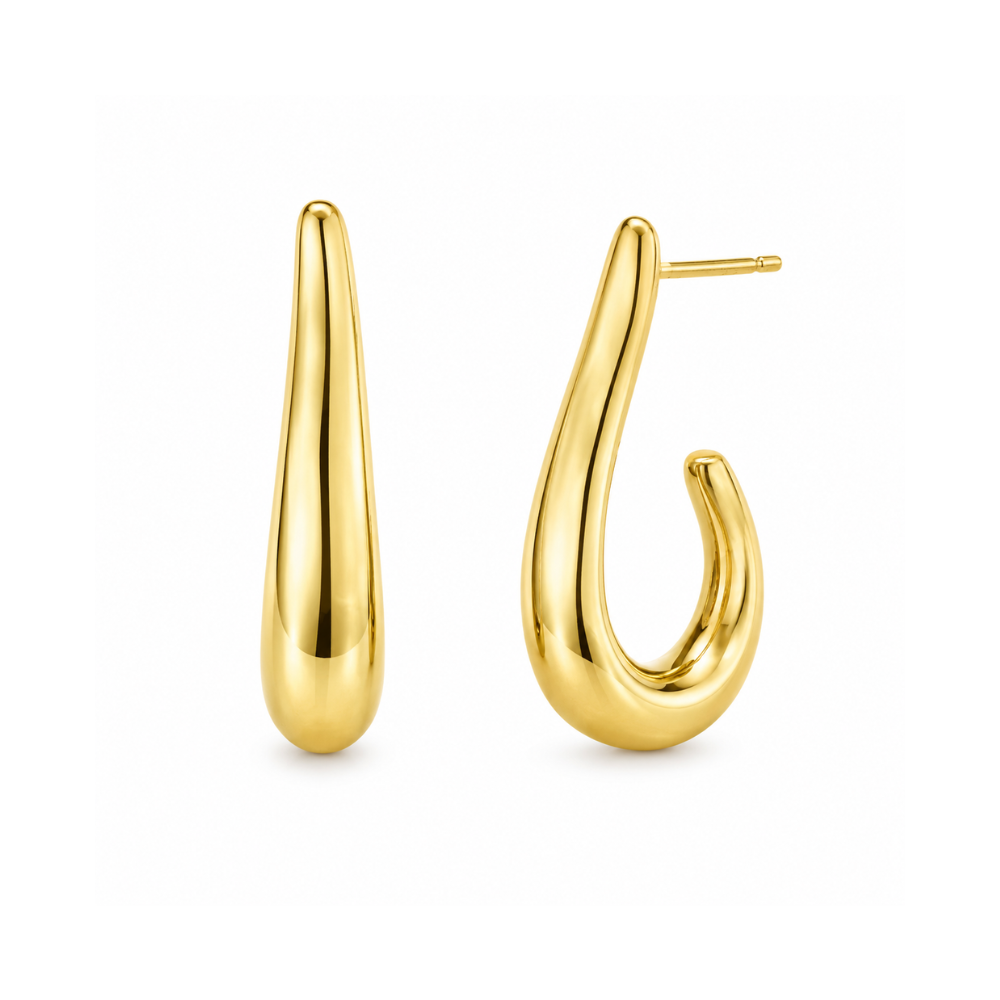 Brinco Meia Argola Gota Lisa Banhado a Ouro