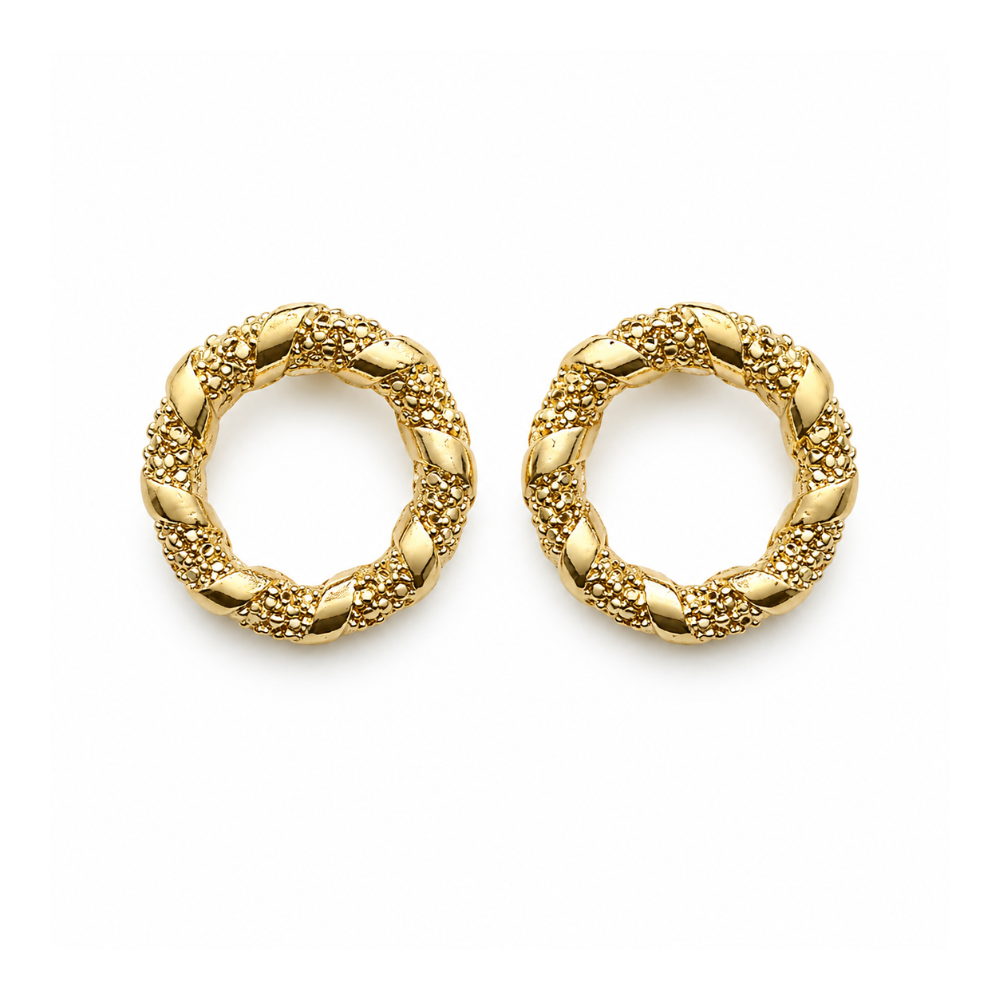 Brinco Redondo Texturizado Banhado a Ouro