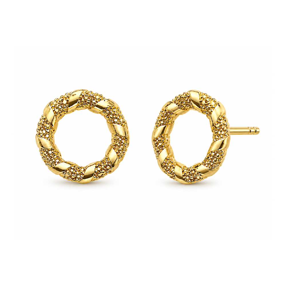 Brinco Redondo Texturizado Banhado a Ouro