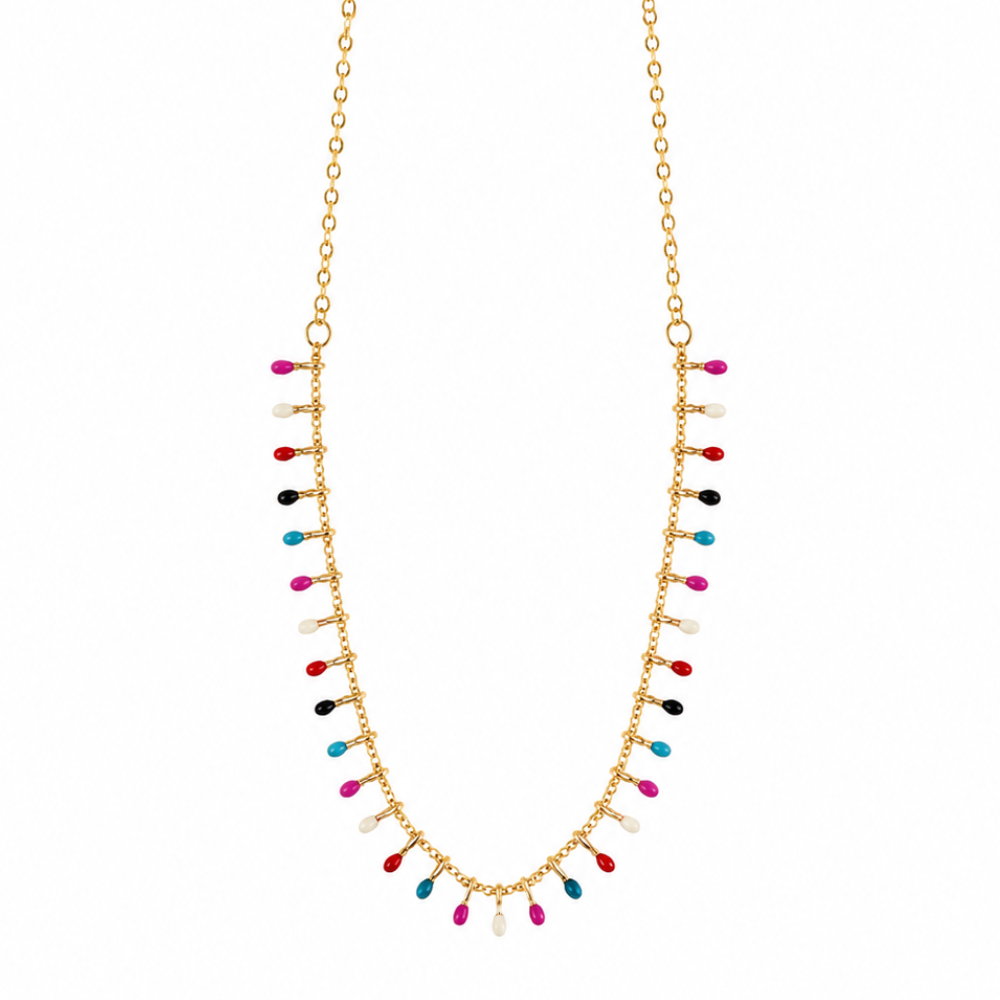 Choker Colorida com Gotas Esmaltadas Banhada a Ouro 18K