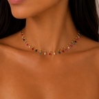 Choker Colorida com Gotas Esmaltadas Banhada a Ouro 18K