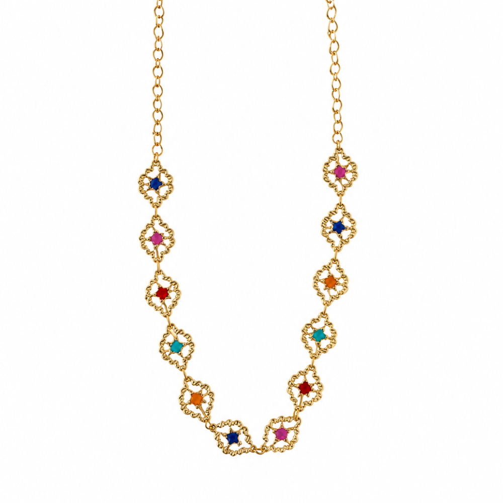 Choker Colorida com Trevos Vazados Banhada a Ouro 18K