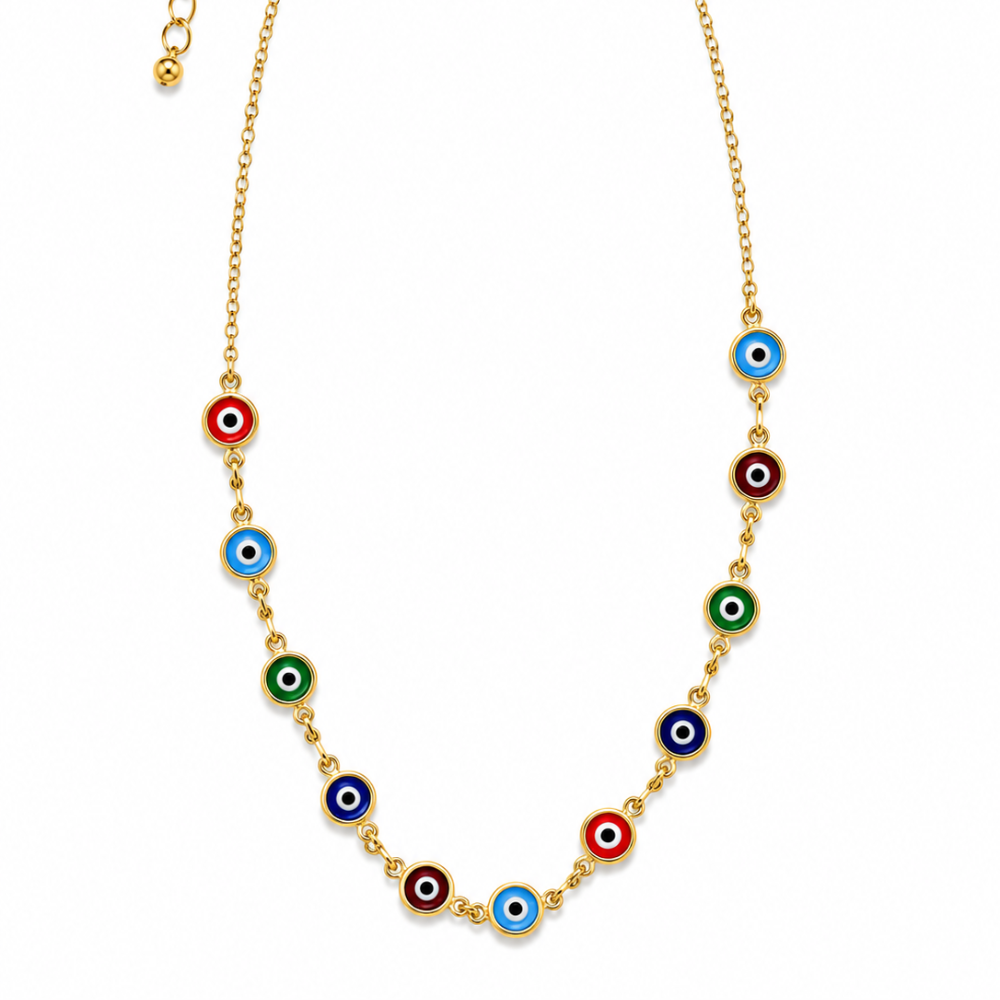 Choker Olho Grego Colorido Banhada a Ouro 18K