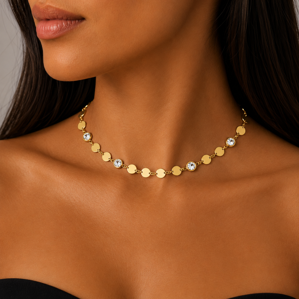 Choker com Medalhas e Zircônias Banhada a Ouro 18K