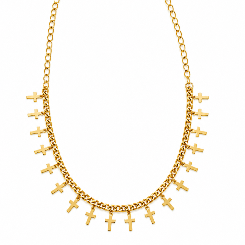 Choker com Pingentes de Cruz Banhada a Ouro 18K