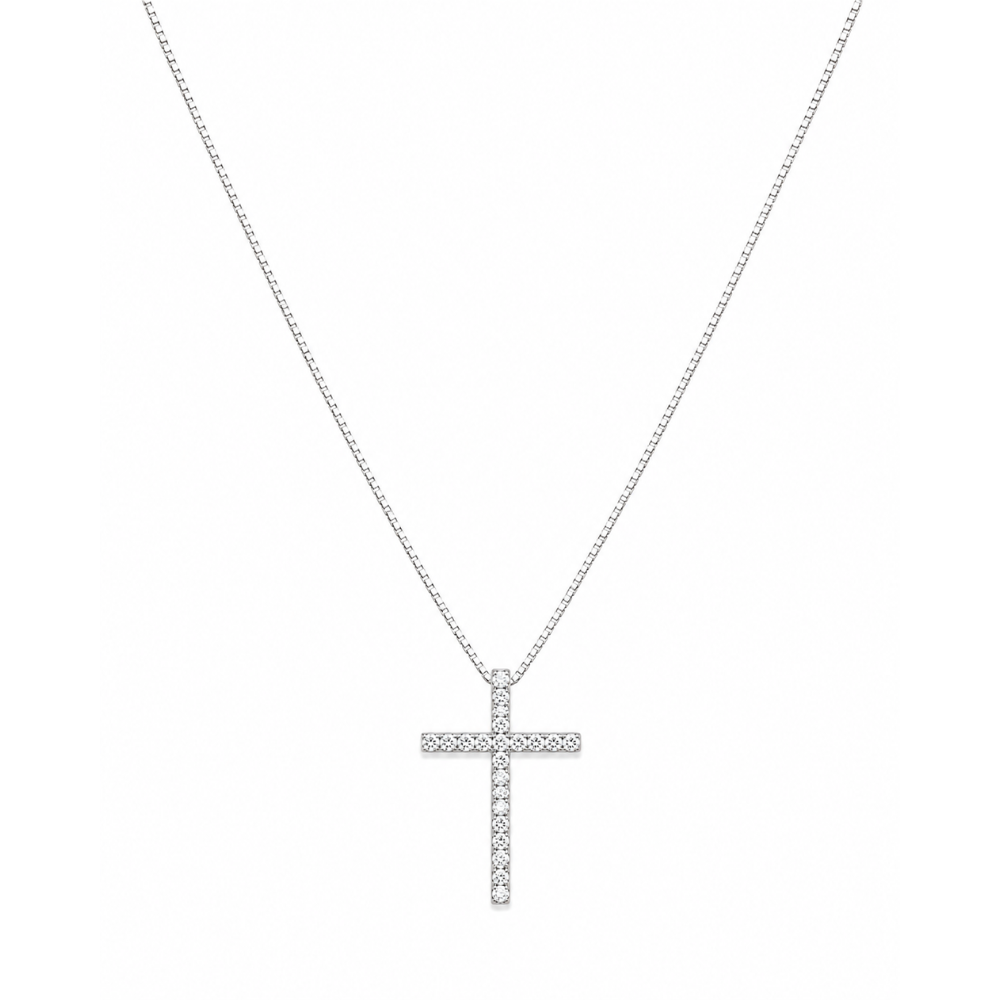 Colar Cruz Cravejada com Zircônias em Prata 925