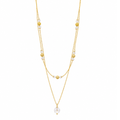 Colar Duplo com Cristais Transparentes Banhado a Ouro 18K