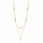 Colar Duplo com Cristais Transparentes Banhado a Ouro 18K