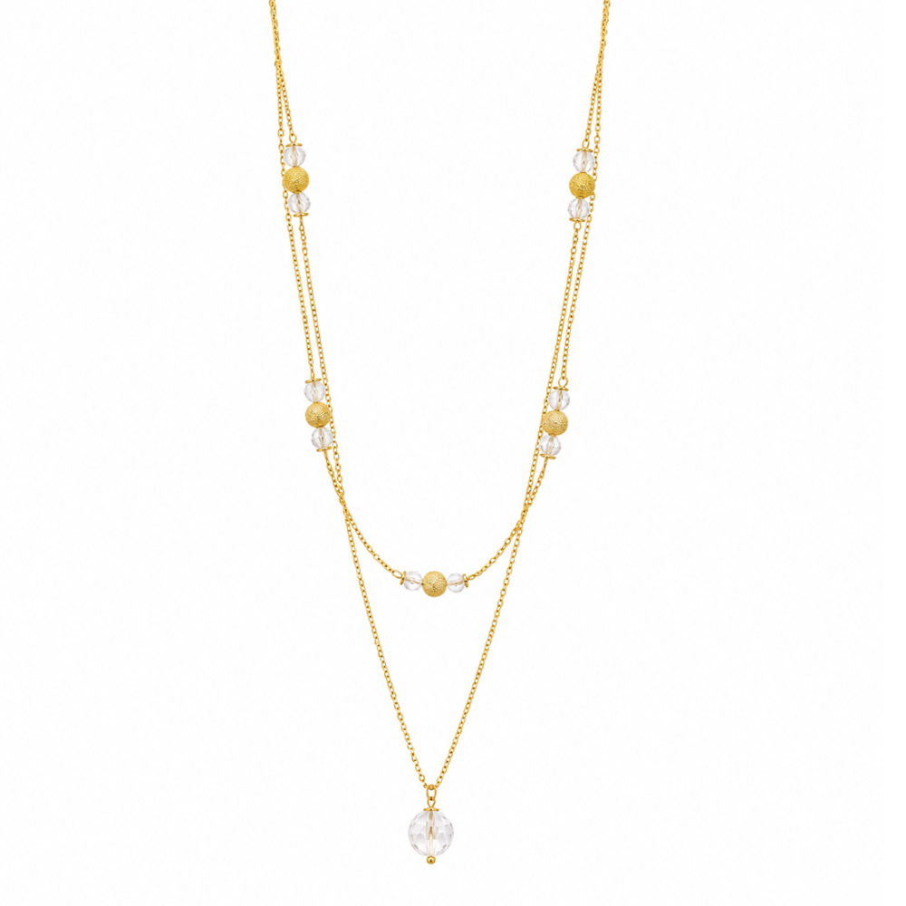 Colar Duplo com Cristais Transparentes Banhado a Ouro 18K