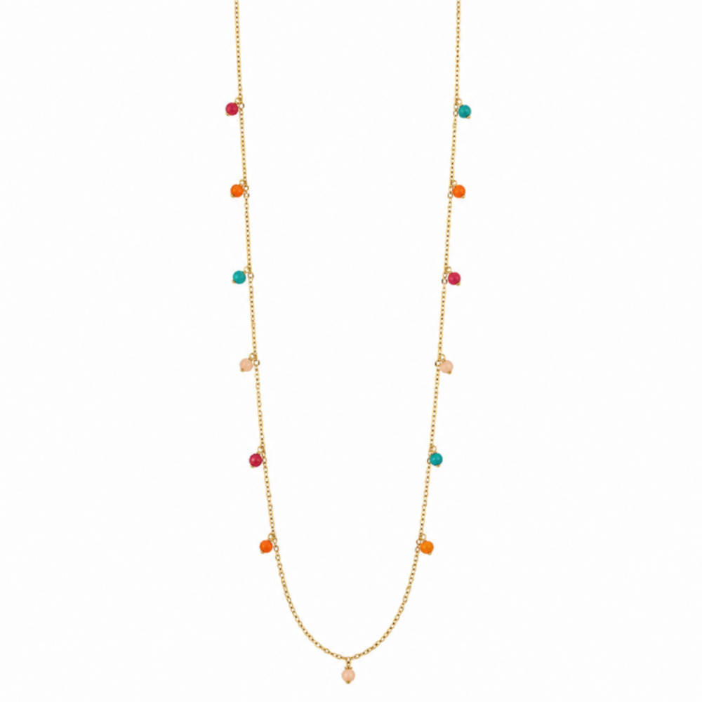 Colar Longo Colorido Banhado a Ouro 18K