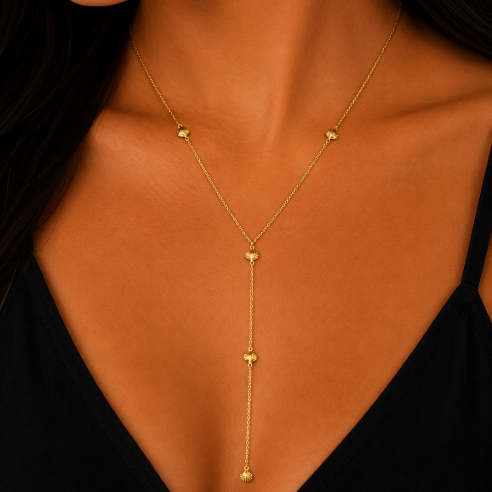 Colar Gravatinha Conchas Banhado a Ouro 18K