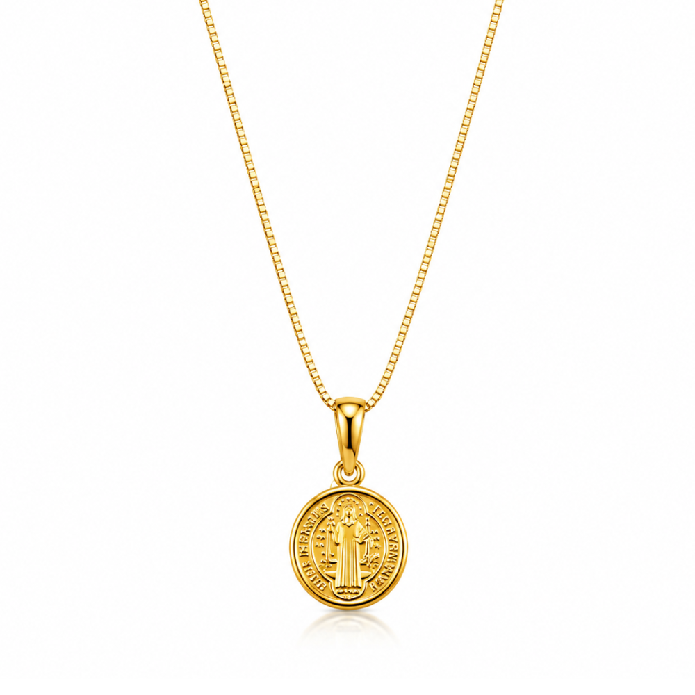 Colar Medalha de São Bento Banhado a Ouro 18K