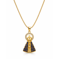 Colar Nossa Senhora Aparecida com Zircônias Azuis Banhado a Ouro 18K