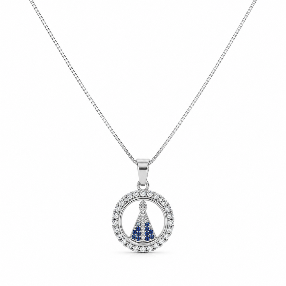 Colar Nossa Senhora Aparecida Cravejado Prata