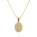Colar Religioso Oval com Cruz Cravejada Dourado