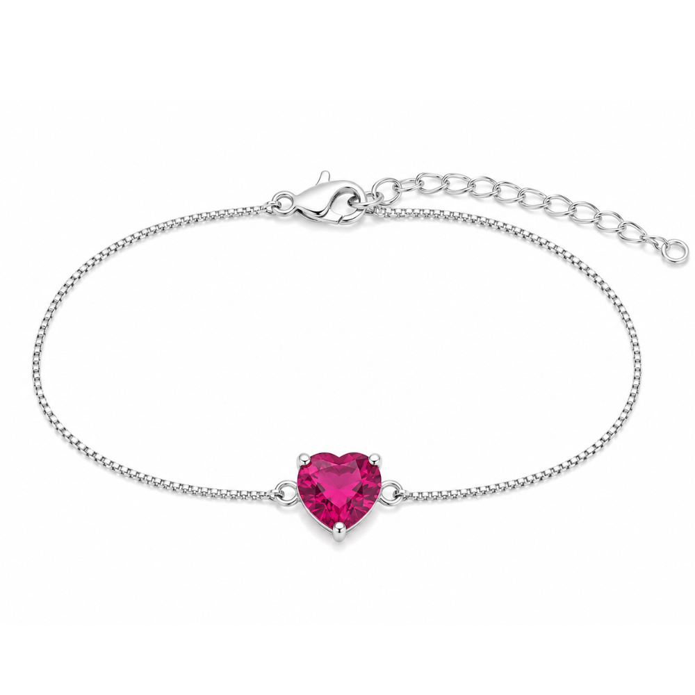 Pulseira Coração Rubi Banhada a Prata