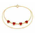 Pulseira Corações Vermelhos Dourada