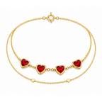 Pulseira Corações Vermelhos Dourada