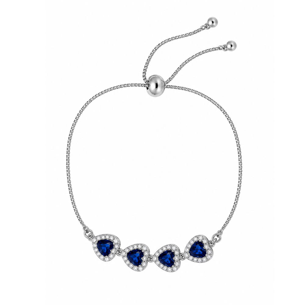 Pulseira Corações com Zircônia Azul Banhada a Prata