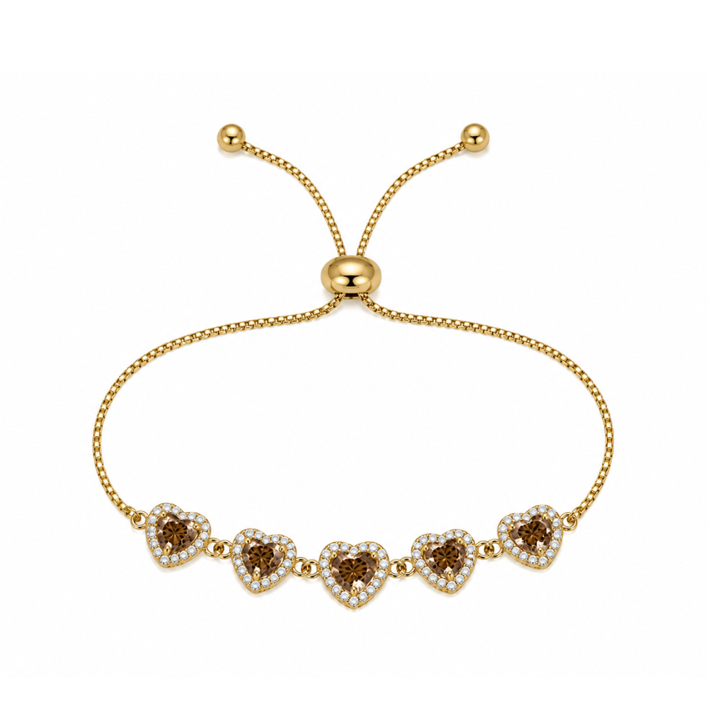 Pulseira Corações com Zircônia Nude Banhada a Ouro 18K