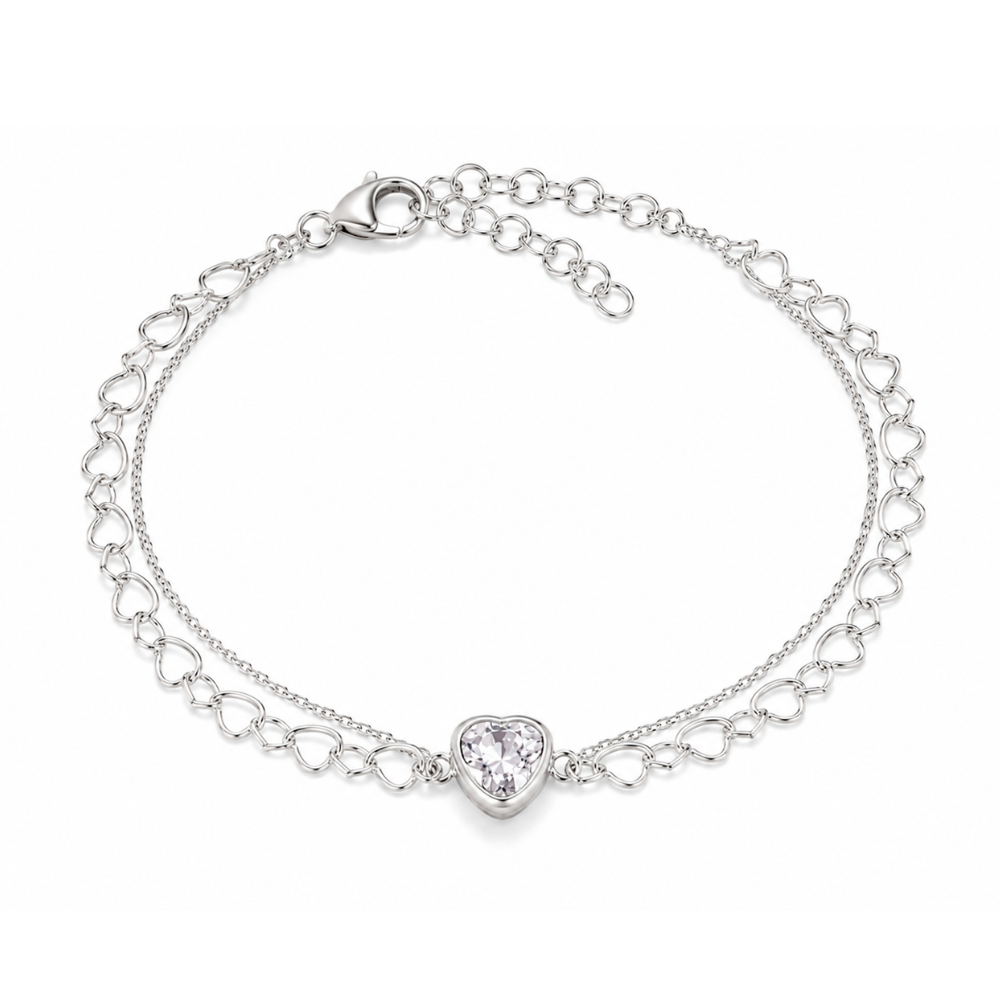 Pulseira Dupla Corações com Cristal