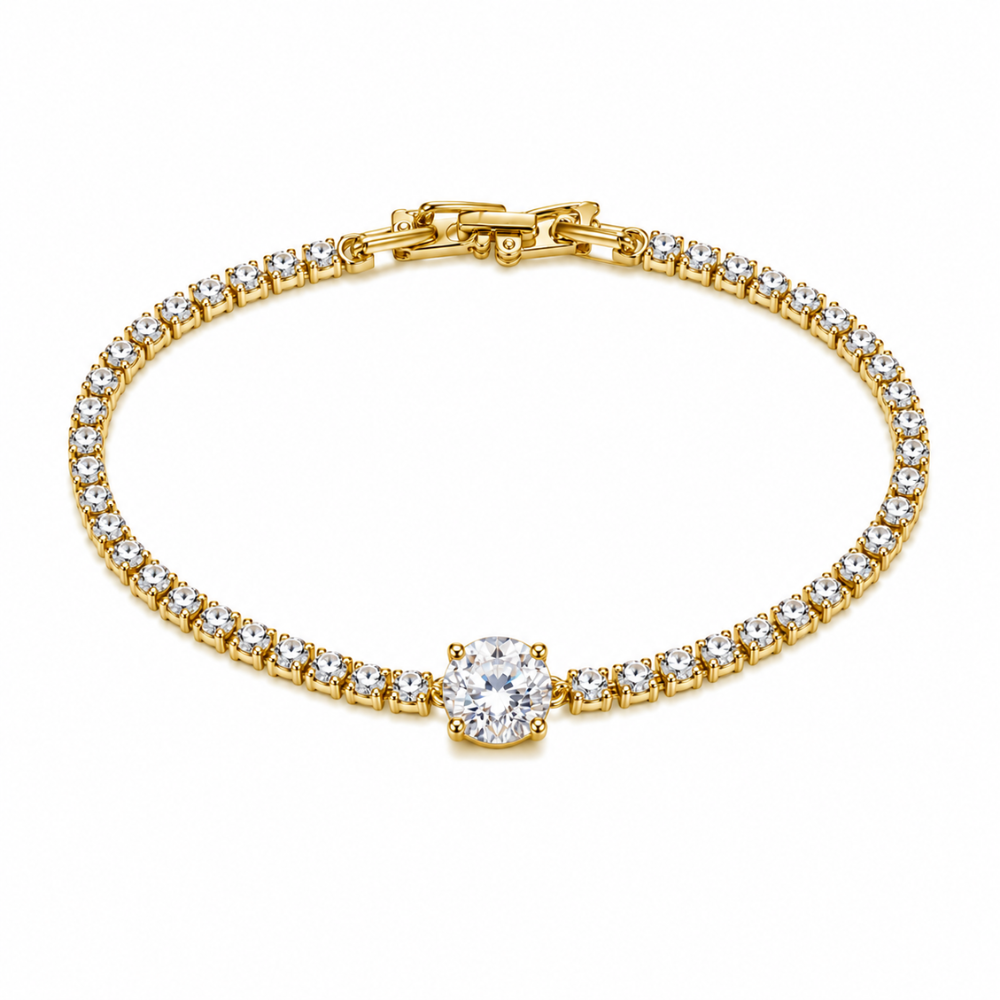 Pulseira Riviera com Zircônia Banhada a Ouro 18K